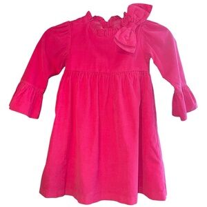 Shrimp & Grits Kids Pink Corduroy Bow Dress | Girls 5 | Holiday Photos